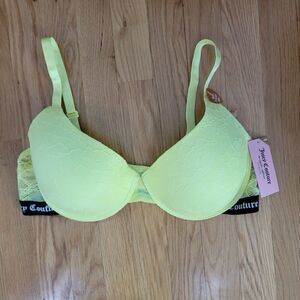 Juicy Couture Womens T-Shirt Bra Neon Yellow Lace lightlu padded- 40D